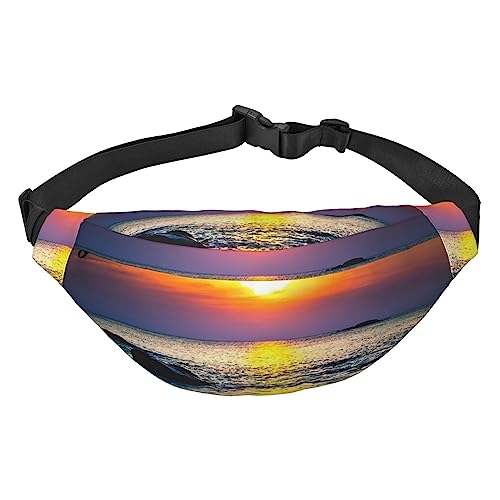 Sun Rays of Over The Sea Waves Printed Fanny Pack Adjustable Strap Belt Bag Casual Waist Bag for Sports Travel Party, Black, One Size, Schwarz , Einheitsgröße von UNIOND