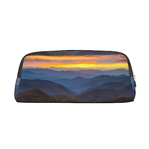 UNIOND Blue Ridge Parkway Berge Bedrucktes Leder Federmäppchen Wasserdicht Stifteetui Reise Kosmetiktasche für Reisen Arbeit Büro, silber, Einheitsgröße, Münzbeutel von UNIOND