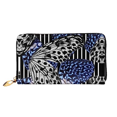 UNIOND Butterfly Wings Printed Zip Around Wallet Damen Leder Lange Geldbörse Kreditkartenhalter für Shopping Büro Reisen, Schwarz , Einheitsgröße von UNIOND