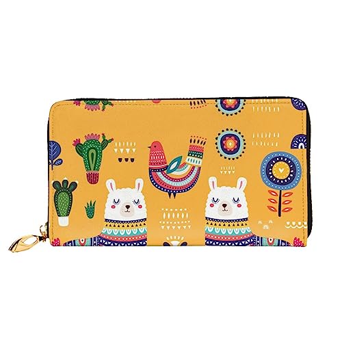 UNIOND Cartoon Alpaka Animal Printed Zip Around Wallet Damen Leder Lange Geldbörse Kreditkartenetui für Shopping Büro Reisen, Schwarz , Einheitsgröße von UNIOND