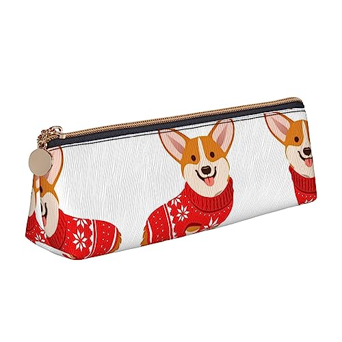 UNIOND Cartoon Corgi Hund bedrucktes Leder-Federmäppchen, Dreieck, multifunktional, tragbar, für Büro, Arbeit, Reisen, weiß, Einheitsgröße, Taschen-Organizer von UNIOND