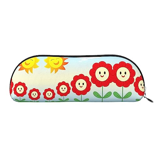 UNIOND Cartoon rote Sonnenblume Sonne Gedruckt Leder Bleistift Tasche Tragbare Bleistift Fall Kleine Make-up Tasche Mit Reißverschluss für Reisen Büro Zuhause, silber, Einheitsgröße, Federmäppchen von UNIOND