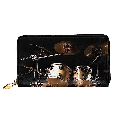 UNIOND Cool Drum Set Printed Zip Around Wallet Damen Leder Lange Geldbörse Kreditkartenetui für Einkaufen Büro Reisen, Schwarz , Einheitsgröße von UNIOND