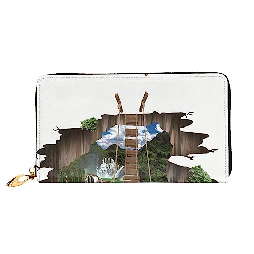 UNIOND Cool Lava Bridge Printed Zip Around Wallet Damen Leder Lange Geldbörse Kreditkartenetui für Shopping Büro Reisen, Schwarz , Einheitsgröße von UNIOND