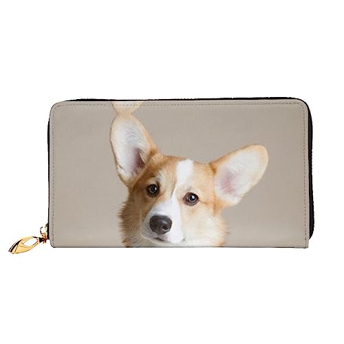 UNIOND Corgi Dog-Beige Gedruckt Reißverschluss um Brieftasche Damen Leder Lange Geldbörse Kreditkartenetui für Einkaufen Büro Reisen, Schwarz , Einheitsgröße von UNIOND