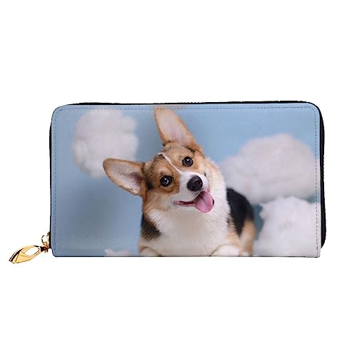 UNIOND Corgi Dogs Printed Zip Around Wallet Damen Leder Lange Geldbörse Kreditkartenetui für Einkaufen Büro Reisen, Schwarz , Einheitsgröße von UNIOND