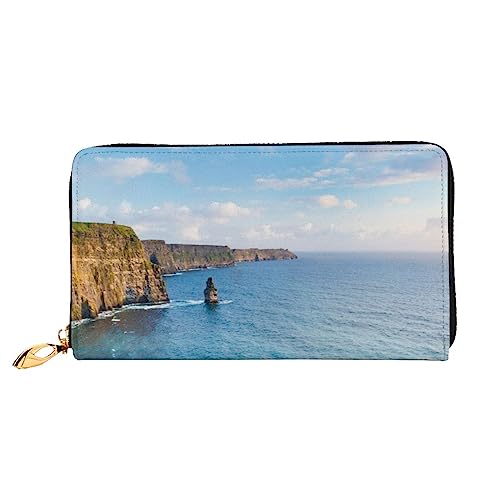 UNIOND County Clare The Cliffs Printed Zip Around Wallet Damen Leder Lange Geldbörse Kreditkartenetui für Shopping Büro Reisen, Schwarz , Einheitsgröße von UNIOND