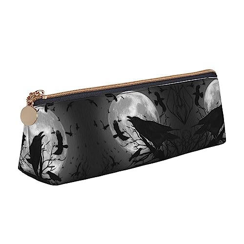 UNIOND Crow Birds Printed Leather Triangle Pencil Case Multifunction Portable Pencil Pouch for Office Work Travel, weiß, Einheitsgröße, Federmäppchen von UNIOND