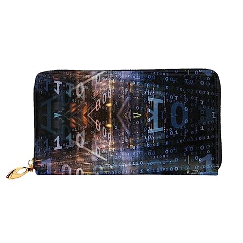 UNIOND Digital Technology Printed Zip Around Wallet Damen Leder Lange Geldbörse Kreditkartenetui für Einkaufen Büro Reisen, Schwarz , Einheitsgröße von UNIOND