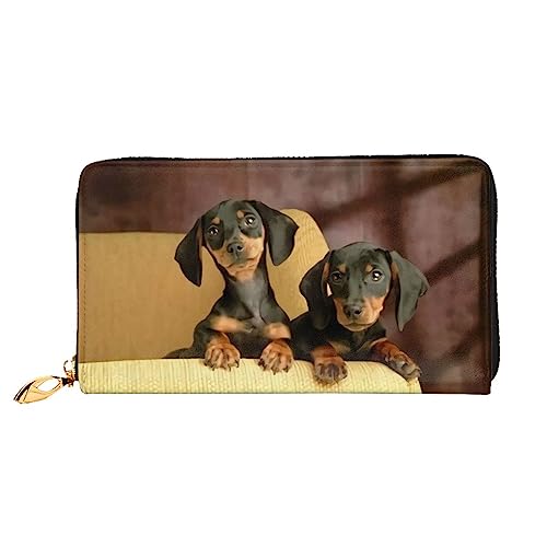 UNIOND Dog Dackel Printed Zip Around Wallet Damen Leder Lange Geldbörse Kreditkartenetui für Shopping Büro Reisen, Schwarz , Einheitsgröße von UNIOND