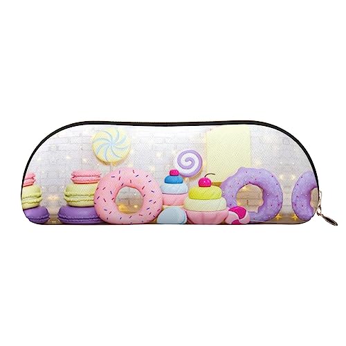 UNIOND Donut-Kuchen-bedrucktes Leder-Federmäppchen, tragbares Federmäppchen, kleine Make-up-Tasche mit Reißverschluss für Reisen, Büro, Zuhause, gold, Einheitsgröße, Federmäppchen von UNIOND