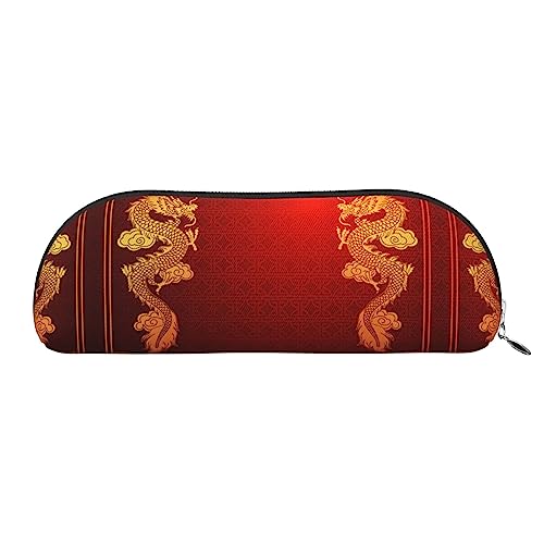 UNIOND Drachen chinesischer Hintergrund Gedruckt Leder Bleistift Tasche Tragbare Bleistift Fall Kleine Make-up Tasche Mit Reißverschluss für Reise Büro Zuhause, silber, Einheitsgröße, Federmäppchen von UNIOND