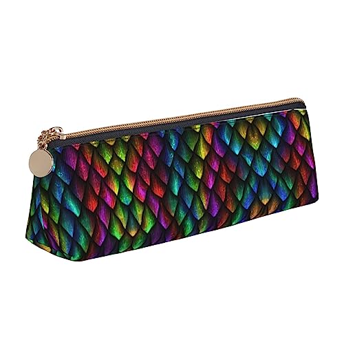 UNIOND Dragon Scale bedrucktes Leder-Dreieck-Federmäppchen, multifunktional, tragbar, für Büro, Arbeit, Reisen, weiß, Einheitsgröße, Taschen-Organizer von UNIOND