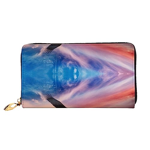 UNIOND Eagle Flying in The Sky Printed Zip Around Wallet Damen Leder Lange Geldbörse Kreditkartenetui für Shopping Büro Reisen, Schwarz , Einheitsgröße von UNIOND