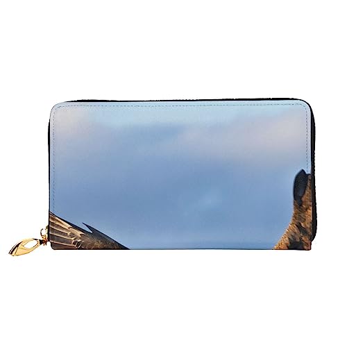 UNIOND Eagle Printed Zip Around Wallet Damen Leder Lange Geldbörse Kreditkartenhalter für Shopping Büro Reisen, Schwarz , Einheitsgröße von UNIOND