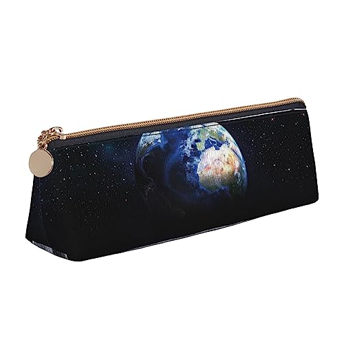 UNIOND Earth from Moon bedrucktes Leder-Dreieck-Federmäppchen, multifunktional, tragbar, für Büro, Arbeit, Reisen, weiß, Einheitsgröße, Taschen-Organizer von UNIOND