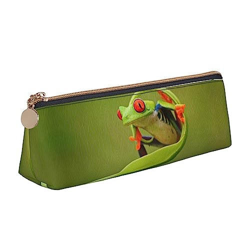 UNIOND Federmäppchen, Multifunktions-Federmäppchen, grüner Frosch, bedruckt, dreieckig, für Büro, Arbeit, Reisen, weiß, Einheitsgröße, Taschen-Organizer von UNIOND