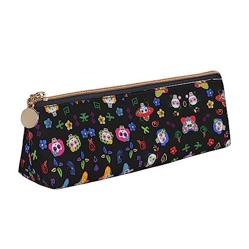 UNIOND Federmäppchen mit Blumen-Kaktus-Motiv, bedrucktes Leder, dreieckig, multifunktional, tragbar, für Büro, Arbeit, Reisen, weiß, Einheitsgröße, Taschen-Organizer von UNIOND