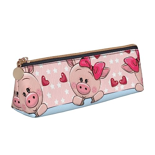 UNIOND Federmäppchen mit Cartoon-Schweinchen-Motiv, bedrucktes Leder, dreieckig, multifunktional, tragbar, für Büro, Arbeit, Reisen, weiß, Einheitsgröße, Taschen-Organizer von UNIOND