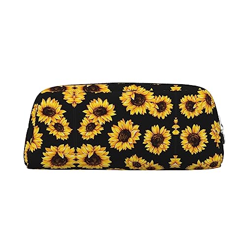 UNIOND Federmäppchen mit Sonnenblumen-Motiv, tragbar, Leder, wasserdicht, Reise-Make-up-Tasche für Arbeit, Büro, Urlaub, silber, Einheitsgröße, Federmäppchen von UNIOND