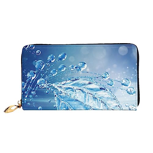 UNIOND Frozen Leaf Bubbles Ocean Printed Zip Around Wallet Damen Leder Lange Geldbörse Kreditkartenetui für Shopping Büro Reisen, Schwarz , Einheitsgröße von UNIOND