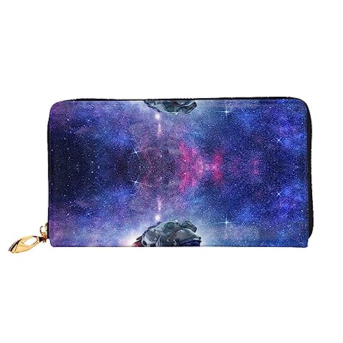 UNIOND Galaxy Astronaut Printed Zip Around Wallet Damen Leder Lange Geldbörse Kreditkartenetui für Shopping Büro Reisen, Schwarz , Einheitsgröße von UNIOND