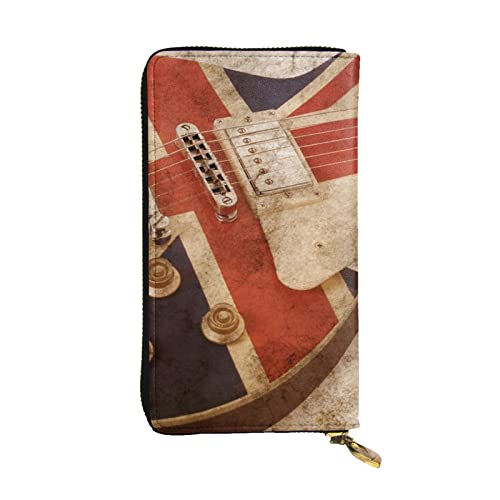 UNIOND Gitarren-Geldbörse mit britischer Flagge, bedruckt, Leder, mit Reißverschluss, lange Geldbörse, Kreditkartenetui für Büro, Einkaufen, Reisen, Schwarz, Einheitsgröße von UNIOND