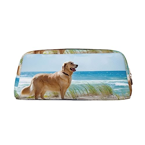 UNIOND Golden Retriever Bedrucktes Federmäppchen aus Leder, wasserdicht, für Reisen, Arbeit, Büro, gold, Einheitsgröße, Münzbeutel von UNIOND