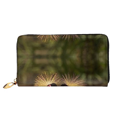 UNIOND Grau Crowned Crane Printed Zip Around Wallet Damen Leder Lange Geldbörse Kreditkartenetui für Shopping Büro Reisen, Schwarz , Einheitsgröße von UNIOND