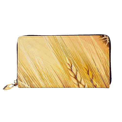 UNIOND Harvest Golden Wheat Field Printed Zip Around Wallet Damen Leder Lange Geldbörse Kreditkartenetui für Shopping Büro Reisen, Schwarz , Einheitsgröße von UNIOND