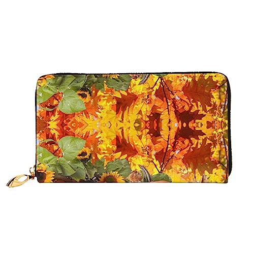 UNIOND Harvest Pumpkin Printed Zip Around Wallet Damen Leder Lange Geldbörse Kreditkartenetui für Shopping Büro Reisen, Schwarz , Einheitsgröße von UNIOND