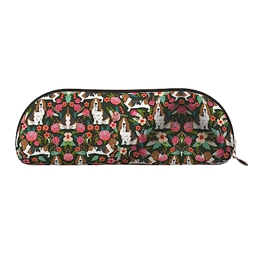 UNIOND Hund und Blume Bedruckte Leder Bleistift Tasche Tragbare Bleistift Fall Kleine Make-up Tasche Mit Reißverschluss für Reisen Büro Zuhause, gold, Einheitsgröße, Federmäppchen von UNIOND