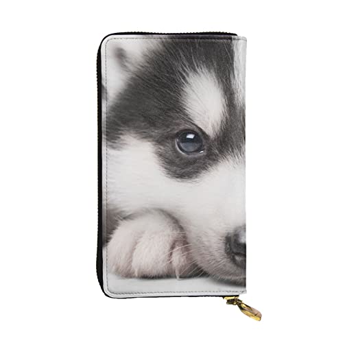 UNIOND Husky Dog bedruckte Damen-Geldbörse aus Leder mit Reißverschluss, lange Geldbörse, Kreditkartenetui für Büro, Einkaufen, Reisen, Schwarz, Einheitsgröße von UNIOND