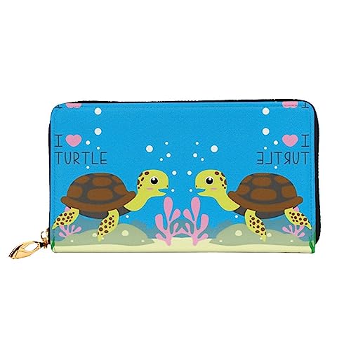 UNIOND I Love Turtle Printed Zip Around Wallet Damen Leder Lange Geldbörse Kreditkartenetui für Shopping Büro Reisen, Schwarz , Einheitsgröße von UNIOND