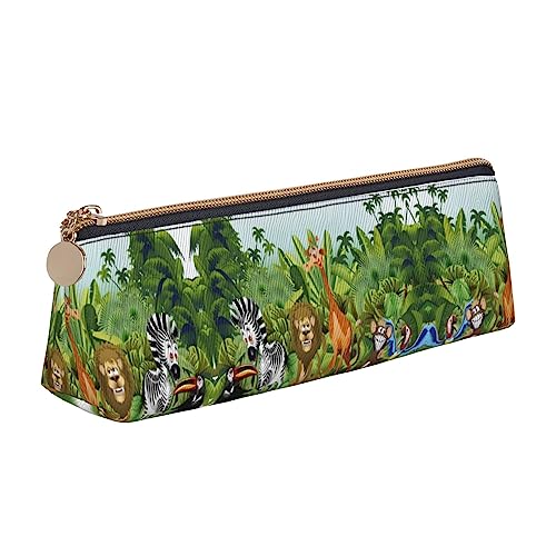 UNIOND Jungle Giraffe Löwe bedrucktes Leder Dreieck Federmäppchen Multifunktion Tragbare Federtasche für Büro Arbeit Reisen, weiß, Einheitsgröße, Taschen-Organizer von UNIOND