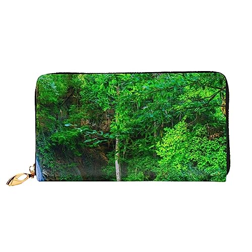 UNIOND Jungle Tropic Plants Trees Printed Zip Around Wallet Damen Leder Lange Geldbörse Kreditkartenhalter für Shopping Büro Reisen, Schwarz , Einheitsgröße von UNIOND