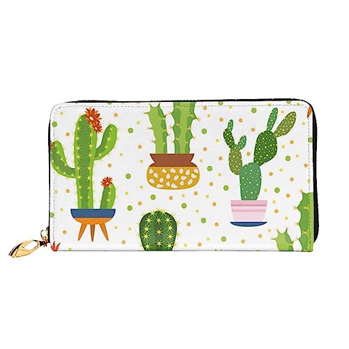 UNIOND Kaktus Floral Bloom Printed Zip Around Wallet Damen Leder Lange Geldbörse Kreditkartenhalter für Shopping Büro Reisen, Schwarz , Einheitsgröße von UNIOND