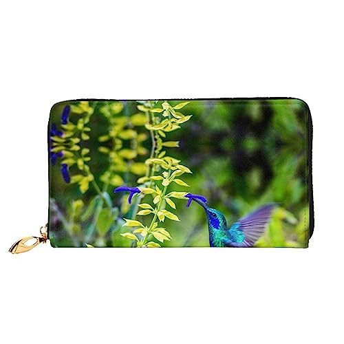 UNIOND Kolibri Floral Printed Zip Around Wallet Damen Leder Lange Geldbörse Kreditkartenhalter für Shopping Büro Reisen, Schwarz , Einheitsgröße von UNIOND