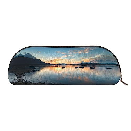 UNIOND Lake Sunrise Bedrucktes Leder Federmäppchen Tragbare Federmäppchen Kleine Make-up-Tasche Mit Reißverschluss Für Reisen Büro Zuhause, gold, Einheitsgröße, Federmäppchen von UNIOND