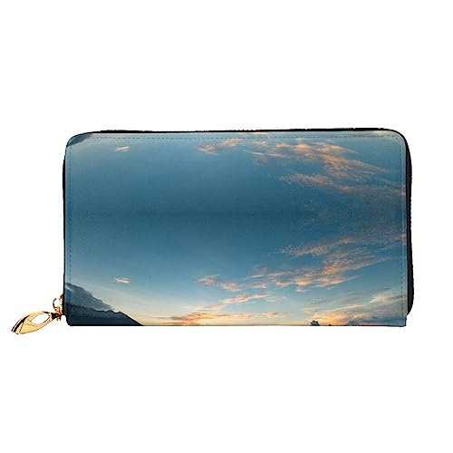 UNIOND Lake Sunrise Printed Zip Around Wallet Damen Leder Lange Geldbörse Kreditkartenetui für Shopping Büro Reisen, Schwarz , Einheitsgröße von UNIOND