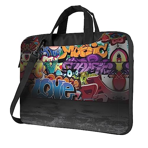 UNIOND Laptoptasche Graffiti Hip Hop Gedruckt Aktentasche Verstellbarer Schultergurt Computertasche für Männer Frauen, Schwarz , 15.6 inch von UNIOND