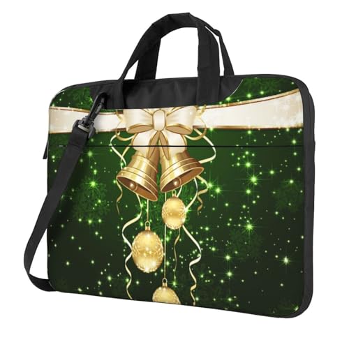 UNIOND Laptoptasche mit goldfarbenen Kugeln und Glocken bedruckt, tragbar, für Männer und Frauen, Schwarz , 15.6 inch von UNIOND