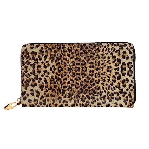 UNIOND Leopard Skin Printed Zip Around Wallet Damen Leder Lange Geldbörse Kreditkartenetui für Shopping Büro Reisen, Schwarz , Einheitsgröße von UNIOND