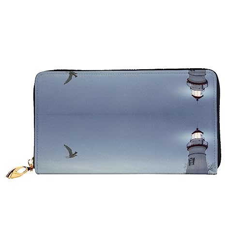 UNIOND Lighthouse Rocks Seaside Printed Zip Around Wallet Damen Leder Lange Geldbörse Kreditkartenetui für Shopping Büro Reisen, Schwarz , Einheitsgröße von UNIOND