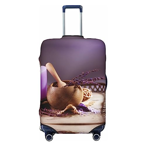 UNIOND Lila Lavendel mit Kerzen bedruckte Gepäckabdeckung, elastische Kofferabdeckung, Reisegepäckschutz, passend für 45,7-81,3 cm Gepäck, Schwarz , L von UNIOND
