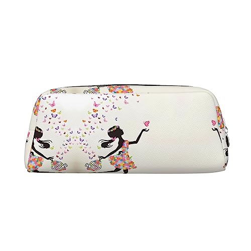 UNIOND Mädchen Tanz Schmetterling gedruckt Leder Bleistift Tasche Wasserdicht Stifteetui Reise Kosmetik Tasche für Reisen Arbeit Büro, silber, Einheitsgröße, Münzbeutel von UNIOND