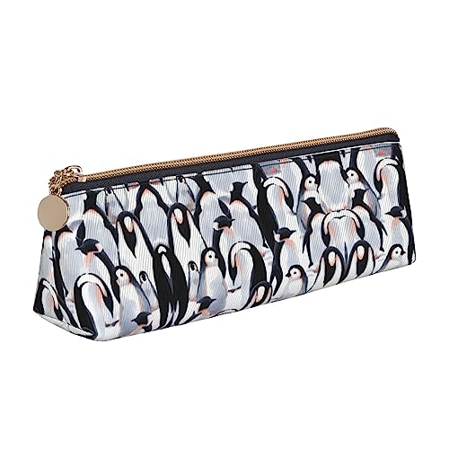 UNIOND Niedliche Baby Pinguine Skizze Gedruckt Leder Dreieck Bleistift Fall Multifunktions Tragbare Bleistift Tasche für Büro Arbeit Reisen, weiß, Einheitsgröße, Federmäppchen von UNIOND