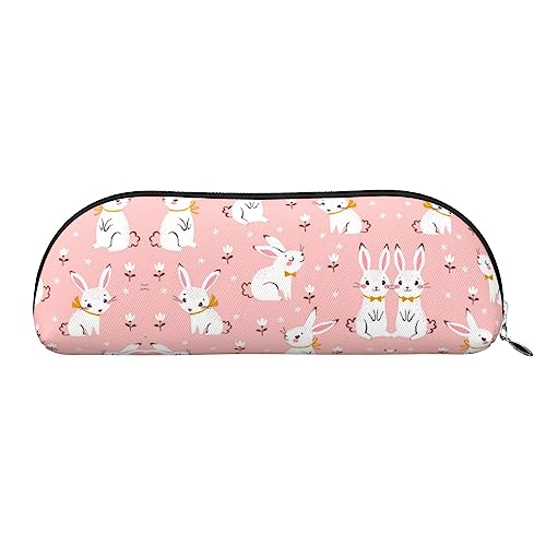 UNIOND Niedliche weiße Hasen bedruckte Leder Federmäppchen Tragbare Federmäppchen Kleine Make-up-Tasche mit Reißverschluss für Reisen Büro Zuhause, weiß, Einheitsgröße, Federmäppchen von UNIOND