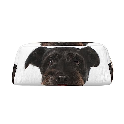 UNIOND Niedlicher Schnauzer bedrucktes Federmäppchen aus Leder, wasserdicht, Reise-Make-up-Tasche für Arbeit, Büro, Urlaub, gold, Einheitsgröße, Federmäppchen von UNIOND