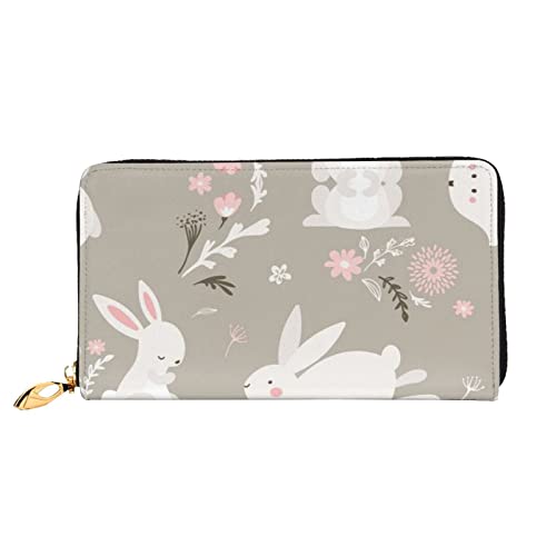 UNIOND Osterhase Floral Printed Zip Around Wallet Damen Leder Lange Geldbörse Kreditkartenhalter für Shopping Büro Reisen, Schwarz , Einheitsgröße von UNIOND